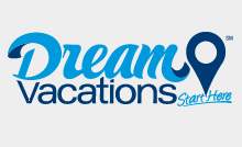 Dream Vacations logo on grey background.