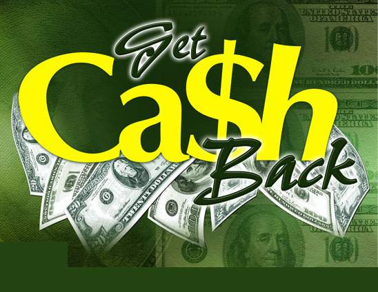 Green cash background promoting getting cashback.