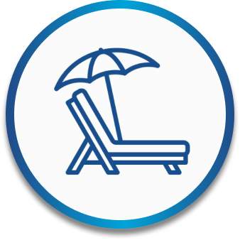 A lounge chair and umbrella